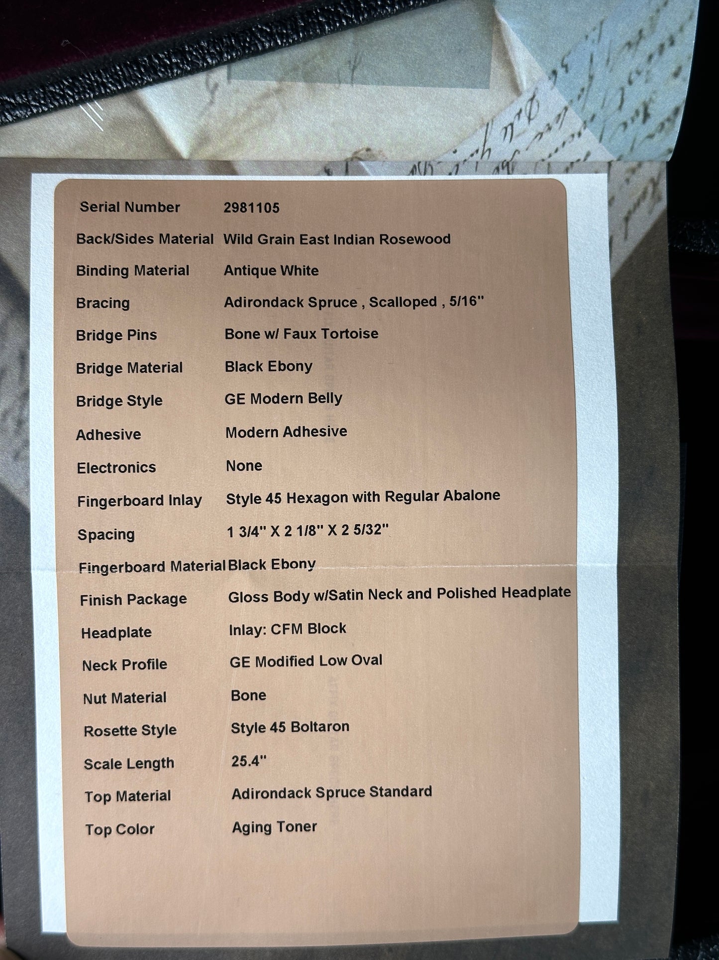 Spec sheet for Martin Custom Shop Dread 14-Fret Wild Grain East Indian Rosewood.