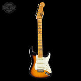 Electric guitar with a sunburst finish on a black background, featuring the Tone Shop logo.