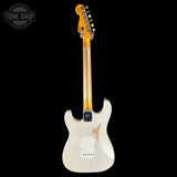 Full back of Fender Custom Shop Time Machine '57 Strat Heavy Relic Aged White Blonde.