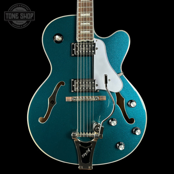 Front of Used Epiphone Emperor Swingster Delta Blue Metallic.
