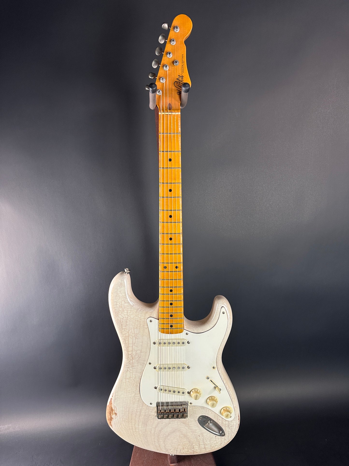 Full front of Used 2020 Whitfill Custom Guitars S Style Hardtail Olympic White.