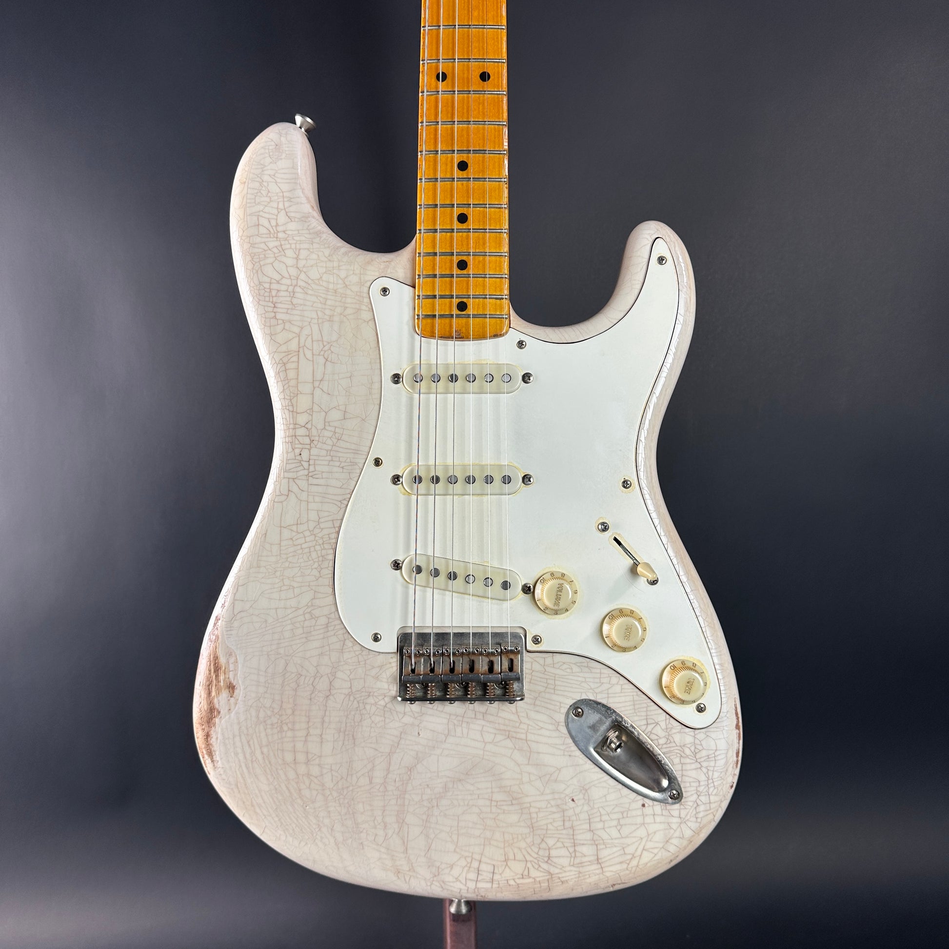 Front of Used 2020 Whitfill Custom Guitars S Style Hardtail Olympic White.