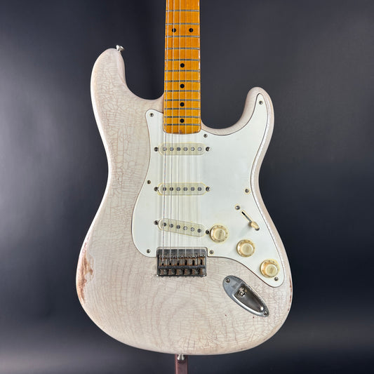 Front of Used 2020 Whitfill Custom Guitars S Style Hardtail Olympic White.