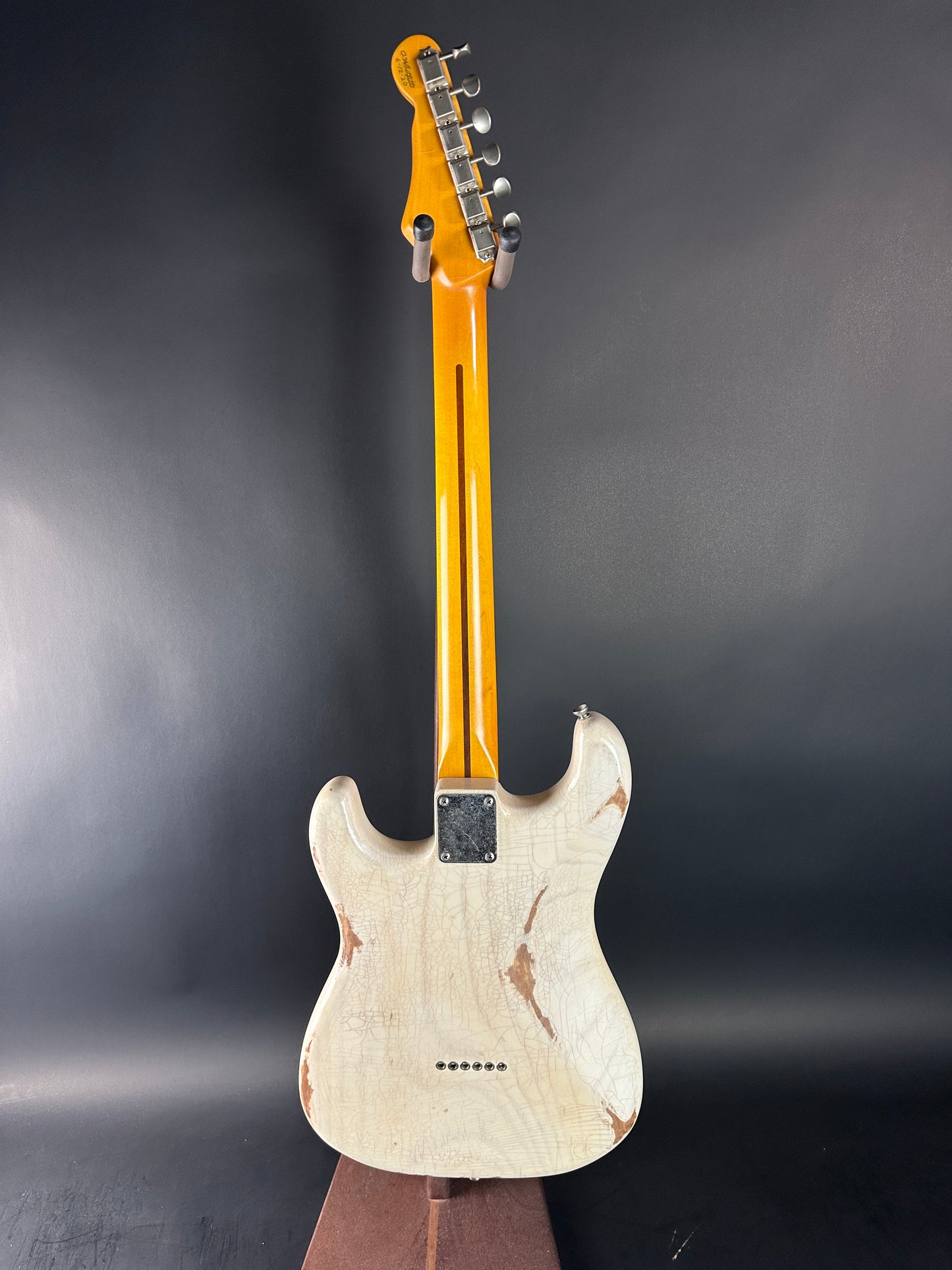 Full back of Used 2020 Whitfill Custom Guitars S Style Hardtail Olympic White.
