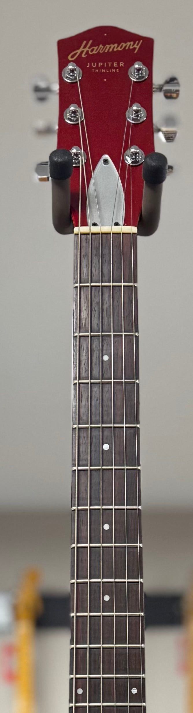 Front of neck of Used Harmony Jupiter Thinline Reissue USA TSS6415