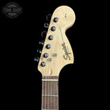 Headstock of Used Squier Affinity Series Stratocaster Silver.
