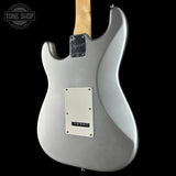 Back angle of Used Squier Affinity Series Stratocaster Silver.