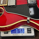 Used Ibanez AS-73L TCD 5B-01 Cherry Red on scale displaying weight.