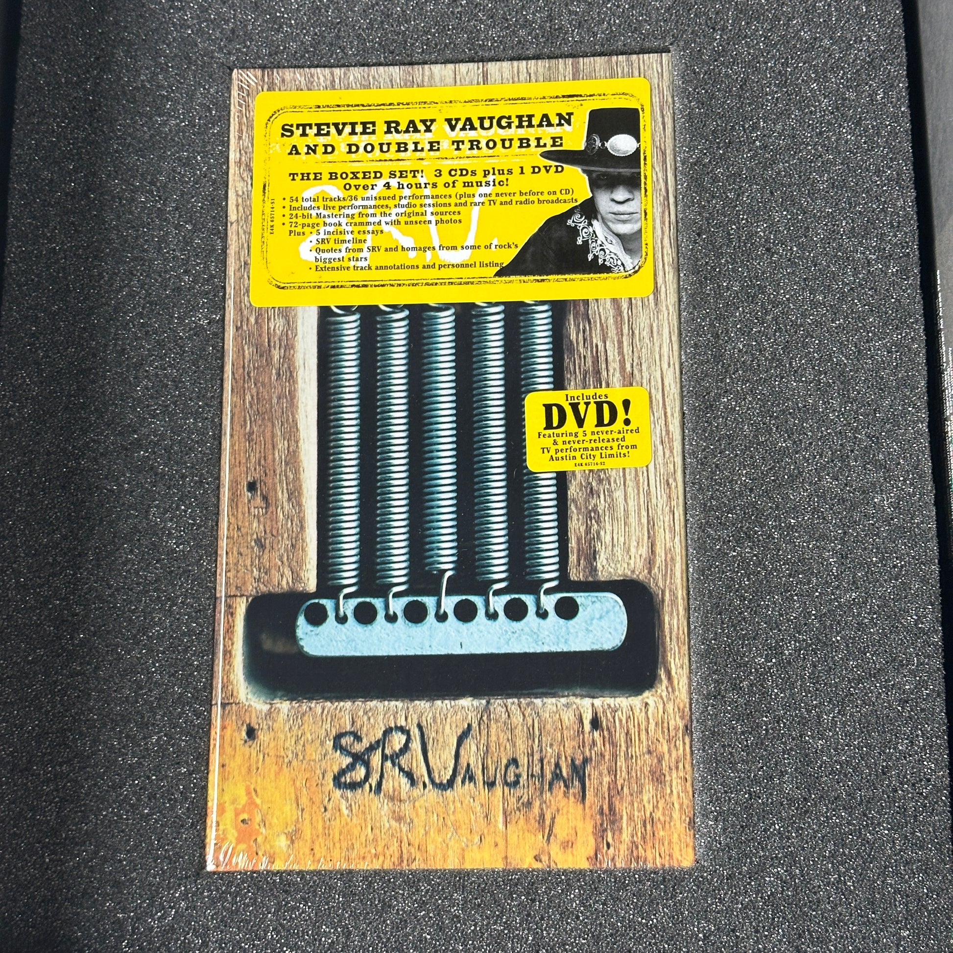 Music box with Stevie Ray Vaughan and Double Trouble branding on a dark background