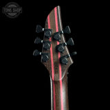 Back of headstock of Used Mayones Duvell Elite Pro 6 Galaxy Eye Blue Satin.