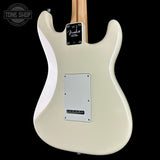 Back angle of Used 2018 Fender American Standard Stratocaster Vintage White Left Handed.