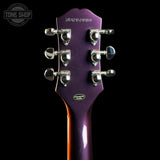 Back of headstock of Used Epiphone Futura SG Custom Midnight Ember Shift.
