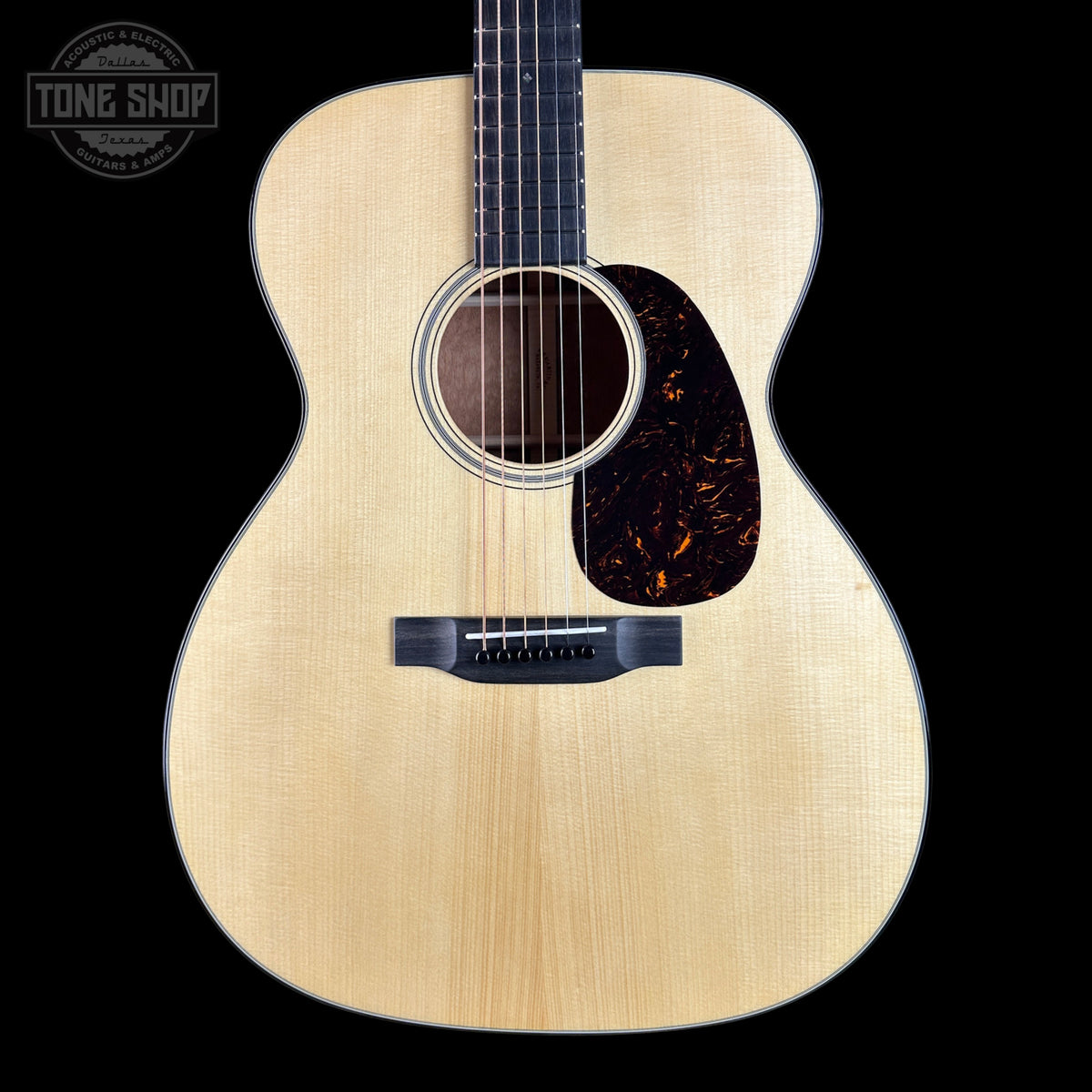 Front of Martin Custom Shop  18 Style 0000/M Adirondack/Quilted Mahogany.