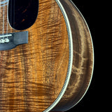 Front detail of Martin Custom Shop  28 Style 00-12F All Exceptional Broad Figured Koa.