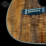 Front detail of Martin Custom Shop  28 Style 00-12F All Exceptional Broad Figured Koa.