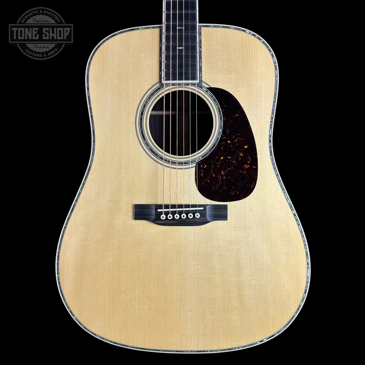 Front of Martin Custom Shop  42 Style Super D Adirondack/Wild Grain East Indian Rosewood.