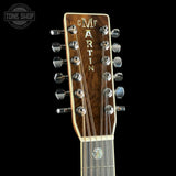 Headstock of Martin Custom Shop  41 Style Grand Jumbo 12 string Adirondack/Wild Grain East Indian Rosewood.
