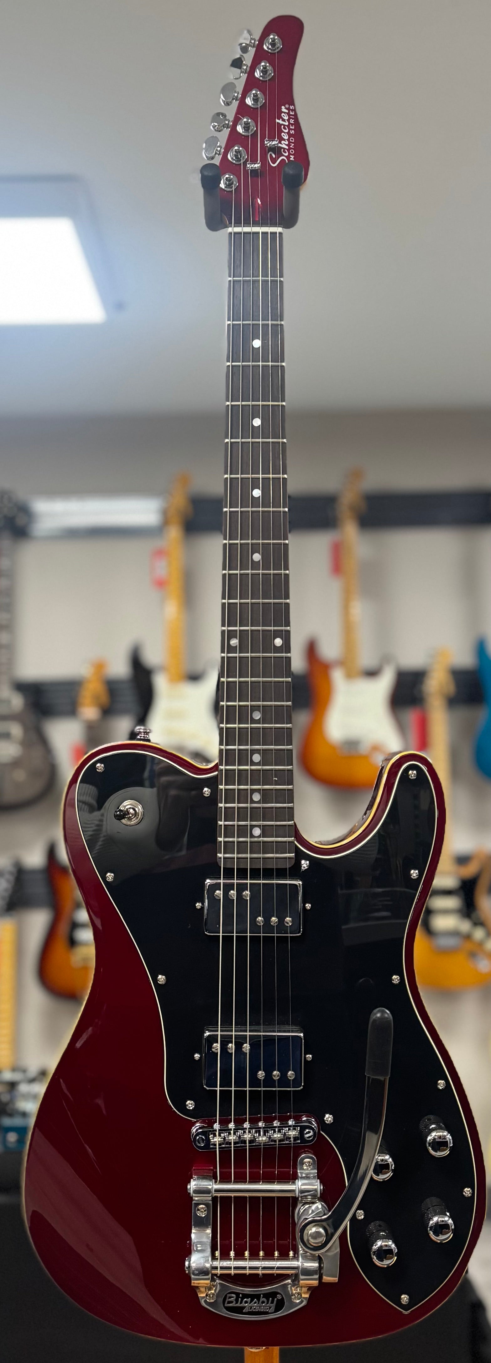 Front of whole Used Schecter Diamond Series PT Fastback Bigsby Red w/bag TSU22778