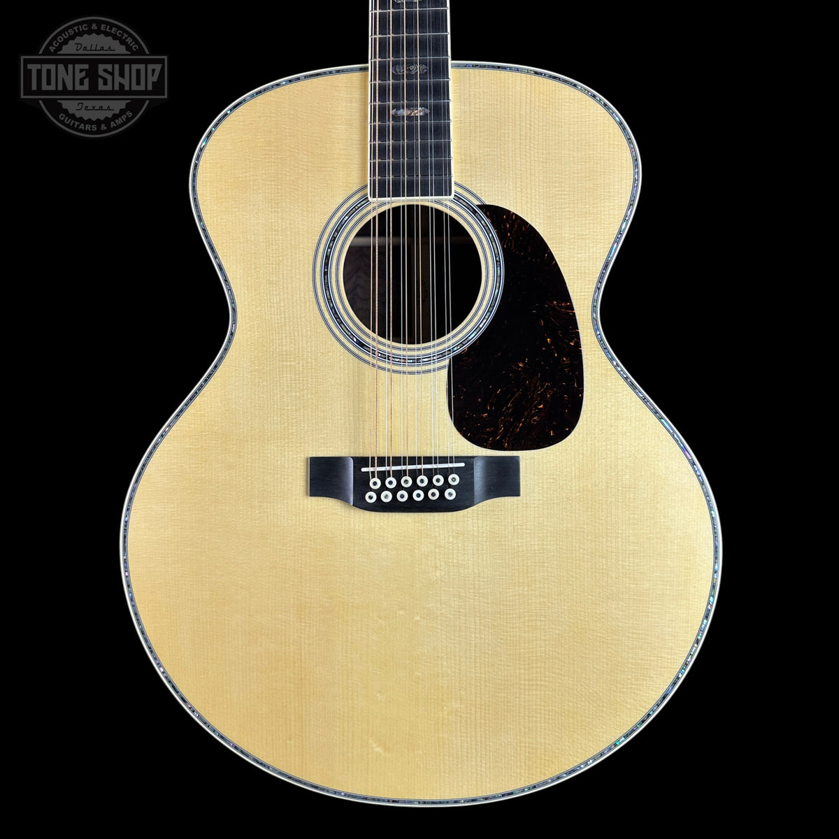 Front of Martin Custom Shop  41 Style Grand Jumbo 12 string Adirondack/Wild Grain East Indian Rosewood.