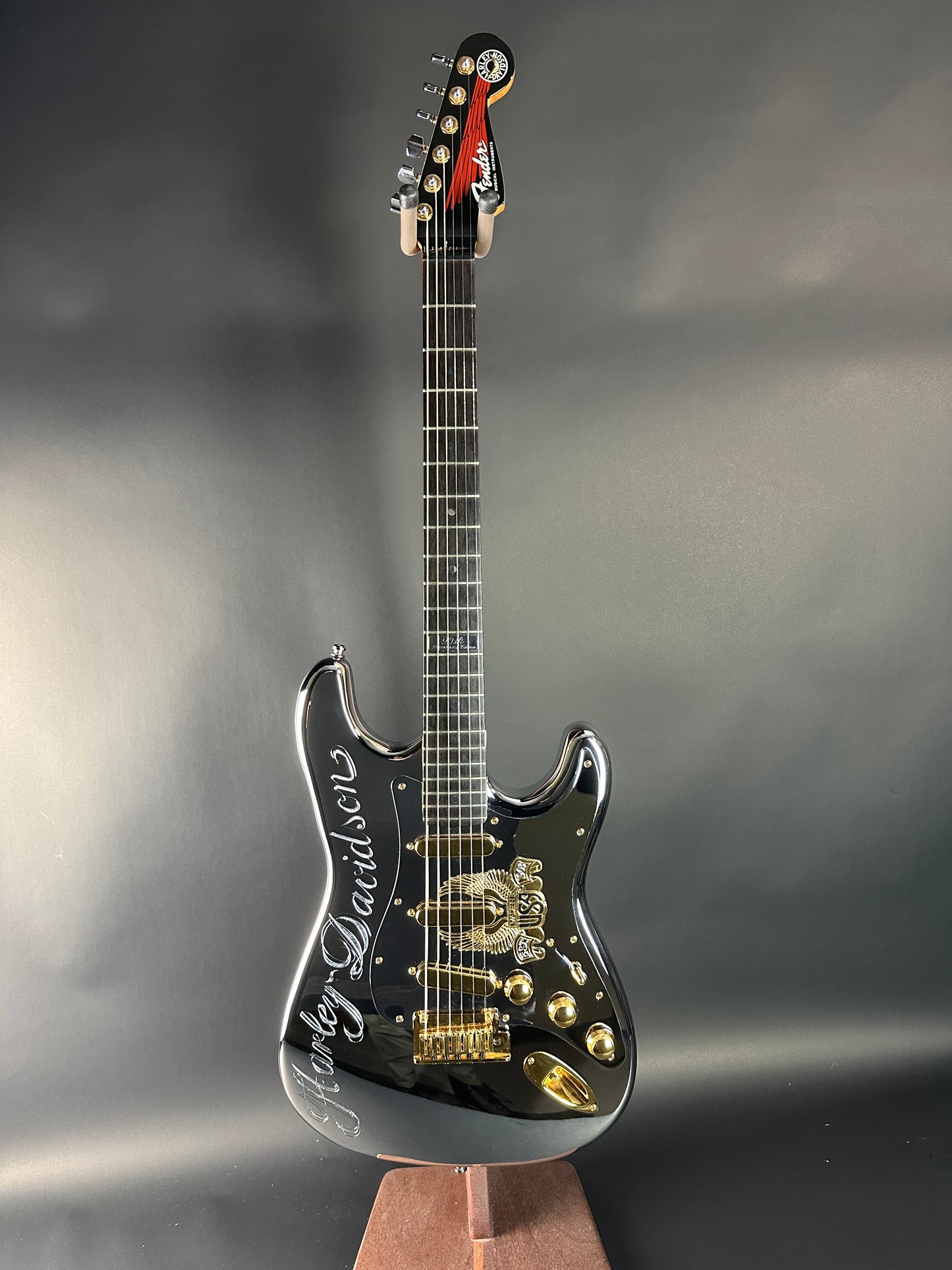 Electric guitar with a glossy finish on a gray background