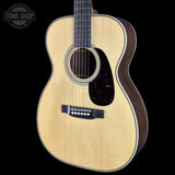 Front angle of Martin Custom Shop  28 Style 00-14F Adirondack/Bastogne Walnut.