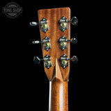 Back of headstock of Martin Custom Shop  28/45 Style OM Adirondack/Wild Grain East Indian Rosewood.