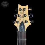Headstock of 2024 PRS Paul Reed Smith CE24 Semi-Hollow Quilt Eriza Verde.