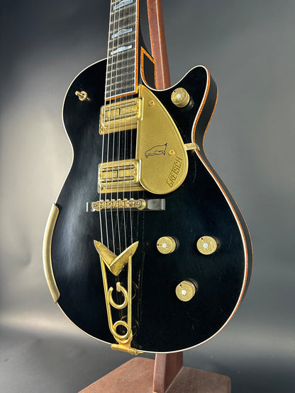 Front angle of Used Gretsch Custom Shop Stephen Stern Masterbuilt G6134-CS Penguin Relic Black.