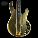 Front of Ernie Ball Music Man 50th Anniversary StingRay Molten Gold.