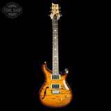 Full front of 2024 PRS Paul Reed Smith CE24 Semi-Hollow Quilt Black Amber.