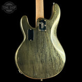 Back angle of Ernie Ball Music Man 50th Anniversary StingRay Molten Gold.