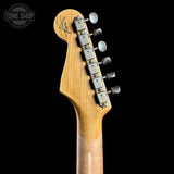 Back of headstock of Fender Custom Shop Limited Edition Roasted '54 Strat Journeyman Relic '55 Desert Tan.