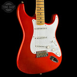 Front angle of Fender Custom Shop LTD 70th Anniversary 1954 Stratocaster Candy Tangerine.