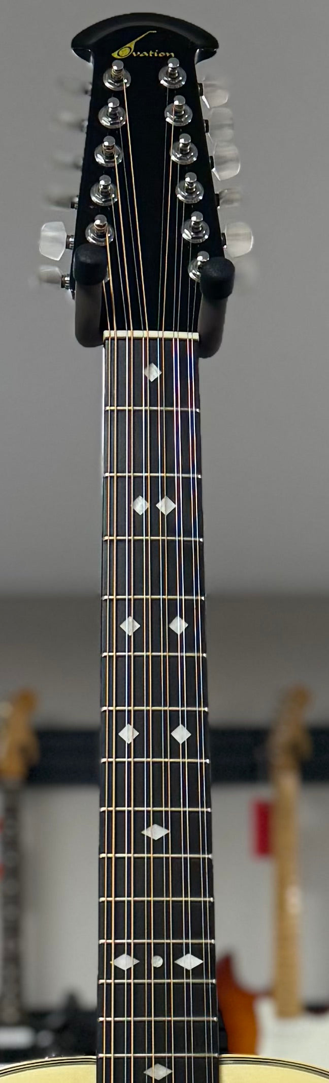 Front of neck of Used Ovation 1755 Balladeer w/case TSS6441