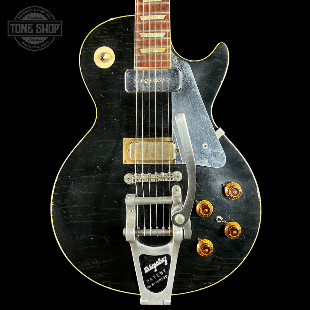 Front of Used 2005 Gibson Custom Shop Neil Young "Old Black" (Yamano) LPR-6 Les Paul Tom Murphy Aged.