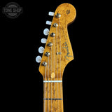 Headstock of Fender Custom Shop American Custom Strat MN NOS Sapphire Blue Transparent.