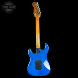 Full back of Fender Custom Shop American Custom Strat MN NOS Sapphire Blue Transparent.