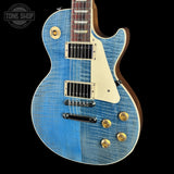 Front angle of Gibson Les Paul Standard 50s Figured Top Ocean Blue.