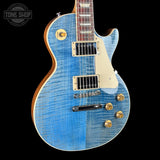 Front angle of Gibson Les Paul Standard 50s Figured Top Ocean Blue.