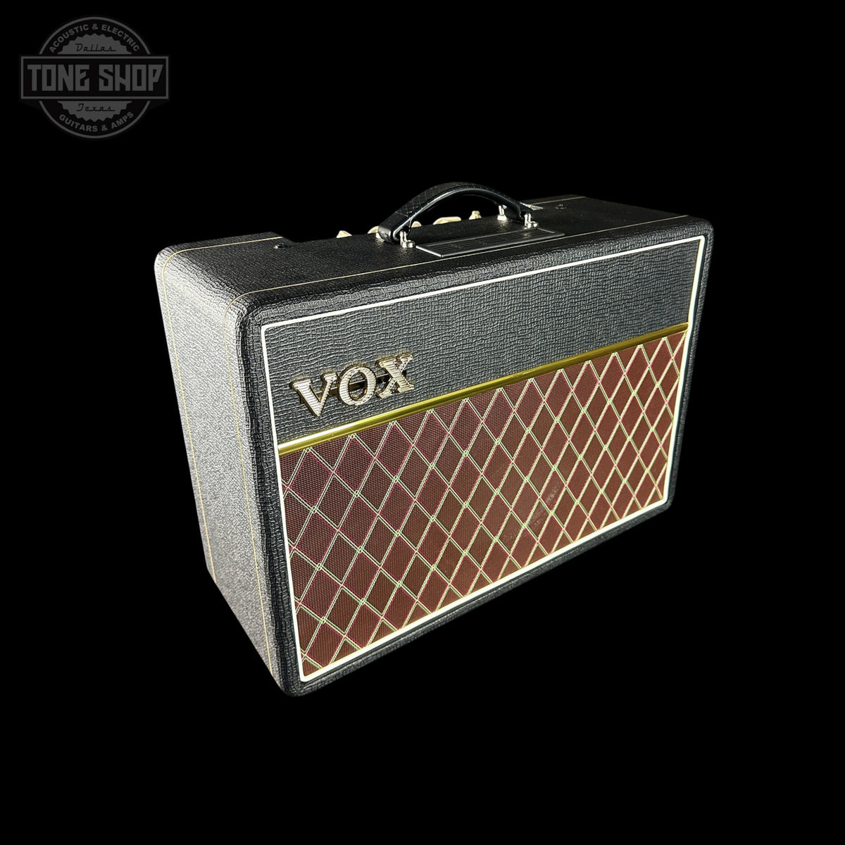VOX amplifier on a black background with 'Tone Shop' logo.