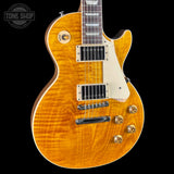 Front angle of Gibson Les Paul Standard 50s Figured Top Honey Amber.