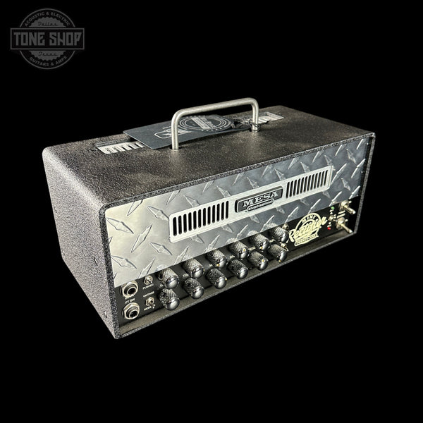 Guitar amplifier head with 'Mesa Boogie' branding on a black background