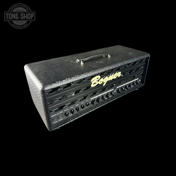 Black guitar amplifier head with 'Bogner' branding on a white background