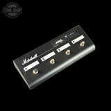 Marshall guitar pedal with footswitches on a black background