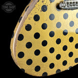 Front angle of Rock N Roll Relics Revenge Jr Gold W/Black Polka Dots Relic.