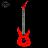 Red electric guitar on a black background with 'Tone Shop' logo.