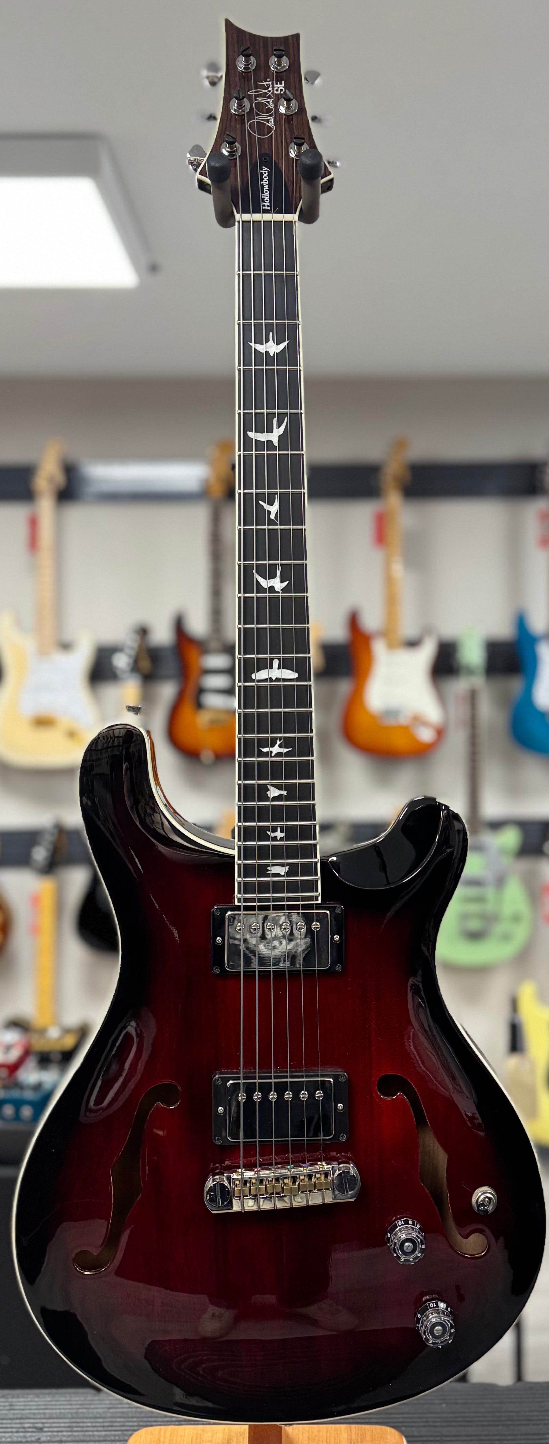 Front of whole Used PRS SE Hollowbody Standard Fire Red Burst w/case TSS6463