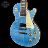 Front angle of Gibson Les Paul Standard 50s Figured Top Ocean Blue.