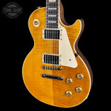 Front angle of Gibson Les Paul Standard 50s Figured Top Honey Amber.