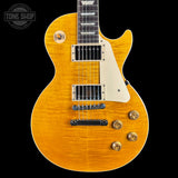 Front of Gibson Les Paul Standard 50s Figured Top Honey Amber.